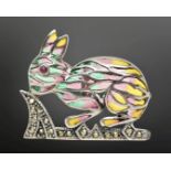 A silver plique à jour rabbit brooch,