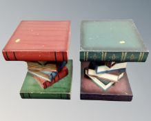 A pair of contemporary lamp tables in the form of stacked books