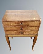 A 19th century mahogany three drawer cutlery chest on raised legs