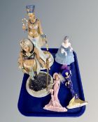 A tray of containing a Bradford Exchange figure of Cleopatra, Coalport Ladies of Fashion figure etc.