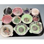 A tray of Maling dishes including Rosalin and Azalea patterns.