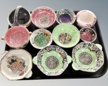 A tray of Maling dishes including Rosalin and Azalea patterns.