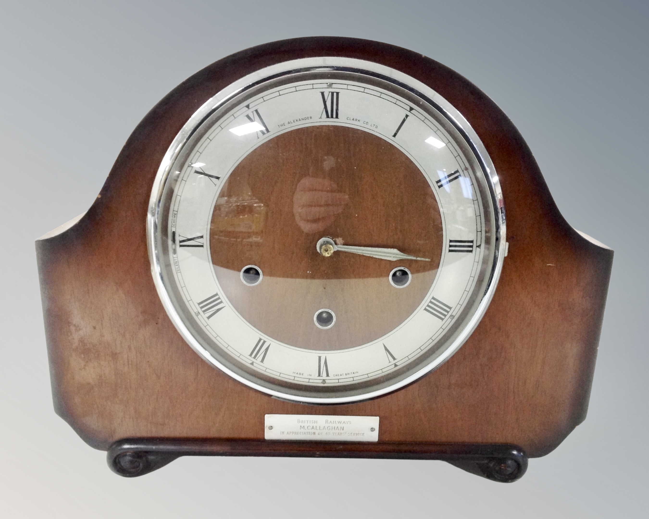 An early 20th century Alexander Clarke company mantel clock.