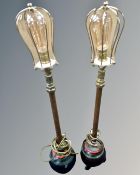 A pair of decorative table lamps converted from bowling balls