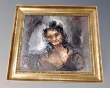 An oil on canvas - Portrait of a lady, framed.