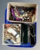 A tray of costume jewellery, boxes of necklaces, bangles etc.