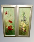 A pair of oil paintings on canvas laid to board depicting flowers.