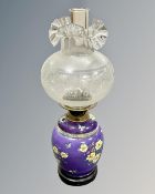 A scarce Maling Cetem Ware oil lamp with glass shade and chimney, circa 1910,