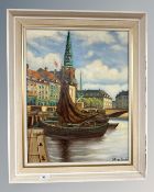 Herm Jense (20th century) : Dutch canal scene, oil on canvas,