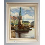 Herm Jense (20th century) : Dutch canal scene, oil on canvas,