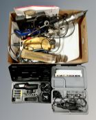 A box of power tools and hand tools, Dremel multi tool, planer,