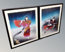 A pair of Japanese prints, framed.