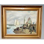 Continental school : figures on a quayside, oil on canvas,