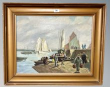 Continental school : figures on a quayside, oil on canvas,