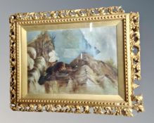 W. Rayworth : Falcon with chicks, oil on canvas, in gilt frame.