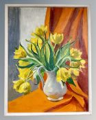 Continental school : Still life of flowers in a jug, oil on canvas, 48cm by 63cm.