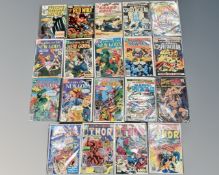 A collection of Marvel, DC and further comics including Thor, Night Rider, Red Wolf,