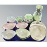 A tray of Maling lustre ware including basket, lidded ginger jar, twin handled dish etc.