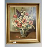 C Moller : still life with flowers in a vase, oil on canvas,