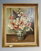 C Moller : still life with flowers in a vase, oil on canvas,