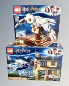 Lego : 75968 Harry Potter 4 Privet Drive, together with a Lego : 75979 Harry Potter Hedwig,