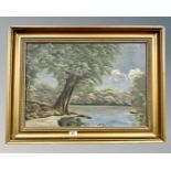 Continental school : a tree by a lake, oil on canvas,