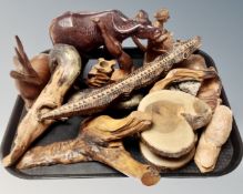 A tray of African wooden carvings
