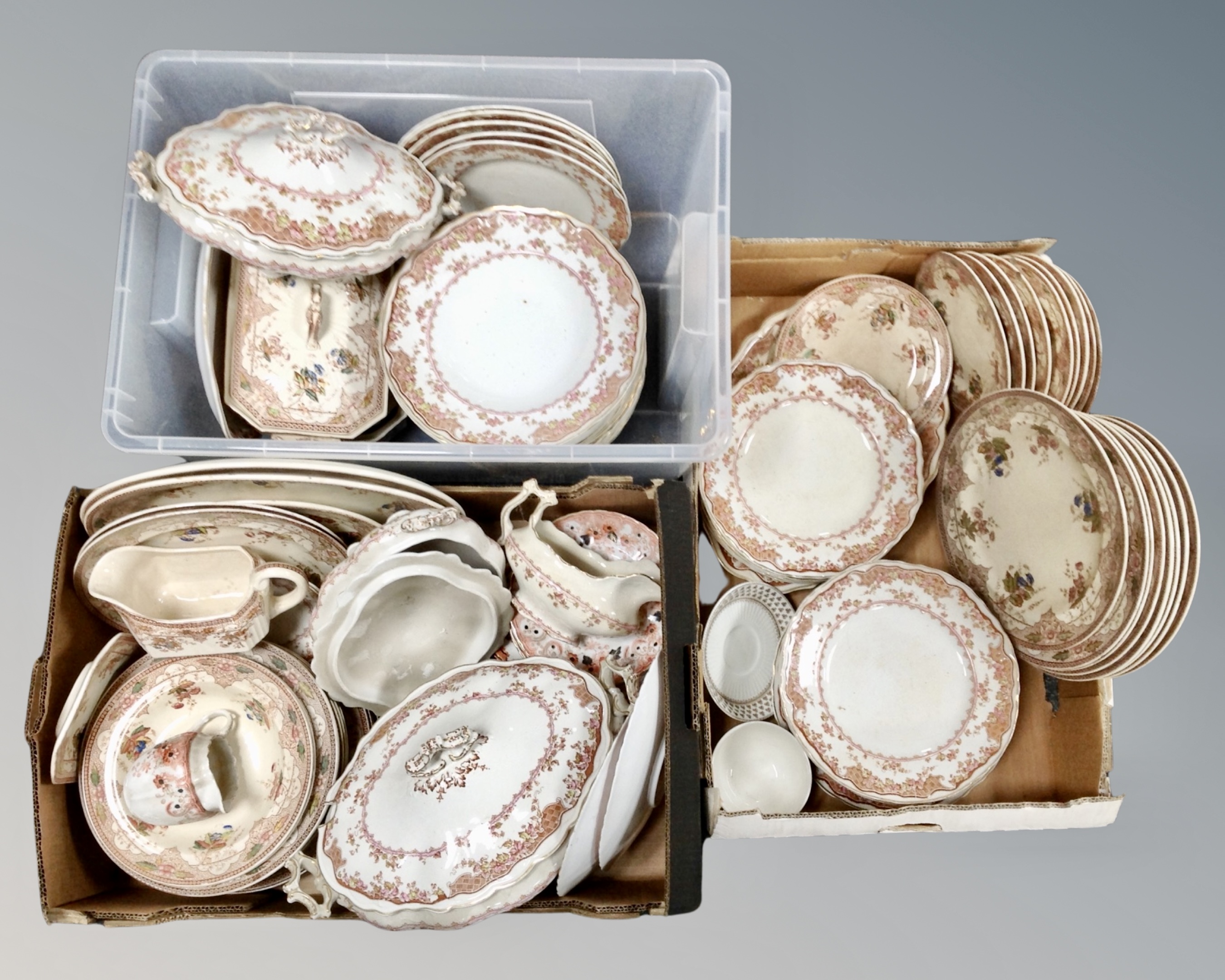 Three boxes of 19th century tea and dinner china