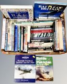 A box containing a good selection of hard back books relating to the RAF, the USAF and aircraft,