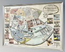 A colour print depicting a map of Copenhagen, 64cm by 45cm.