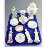 A tray containing assorted ceramics including Royal Doulton Images and Coalport Memories figure,
