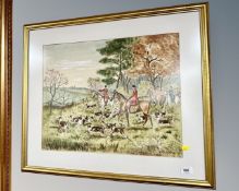 G. W. Maughan : The Hunt, pen and ink with watercolour, 55cm by 45cm.