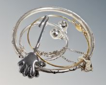 A Mexico 925 silver bangle, a silver dolphin bracelet,