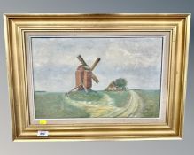 J. Gregersen : A windmill by a farmhouse, oil on canvas, 46cm by 30cm.