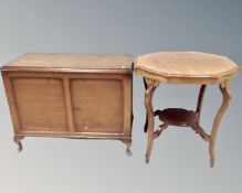 A shaped Edwardian mahogany occasional table together with a 20th century blanket box.