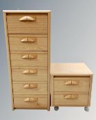 A French Gautier narrow six drawer chest together with matching two drawer bedside stand.