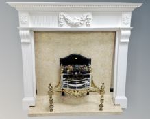 A Victorian style white painted fire surround, marble hearth and back,