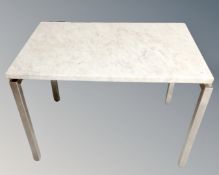 A 20th century Scandinavian white marble topped coffee table on chrome legs.