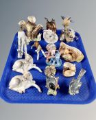 A tray of assorted ceramic figures to include Beswick wagtail and bullfinch, Hornsea vases,