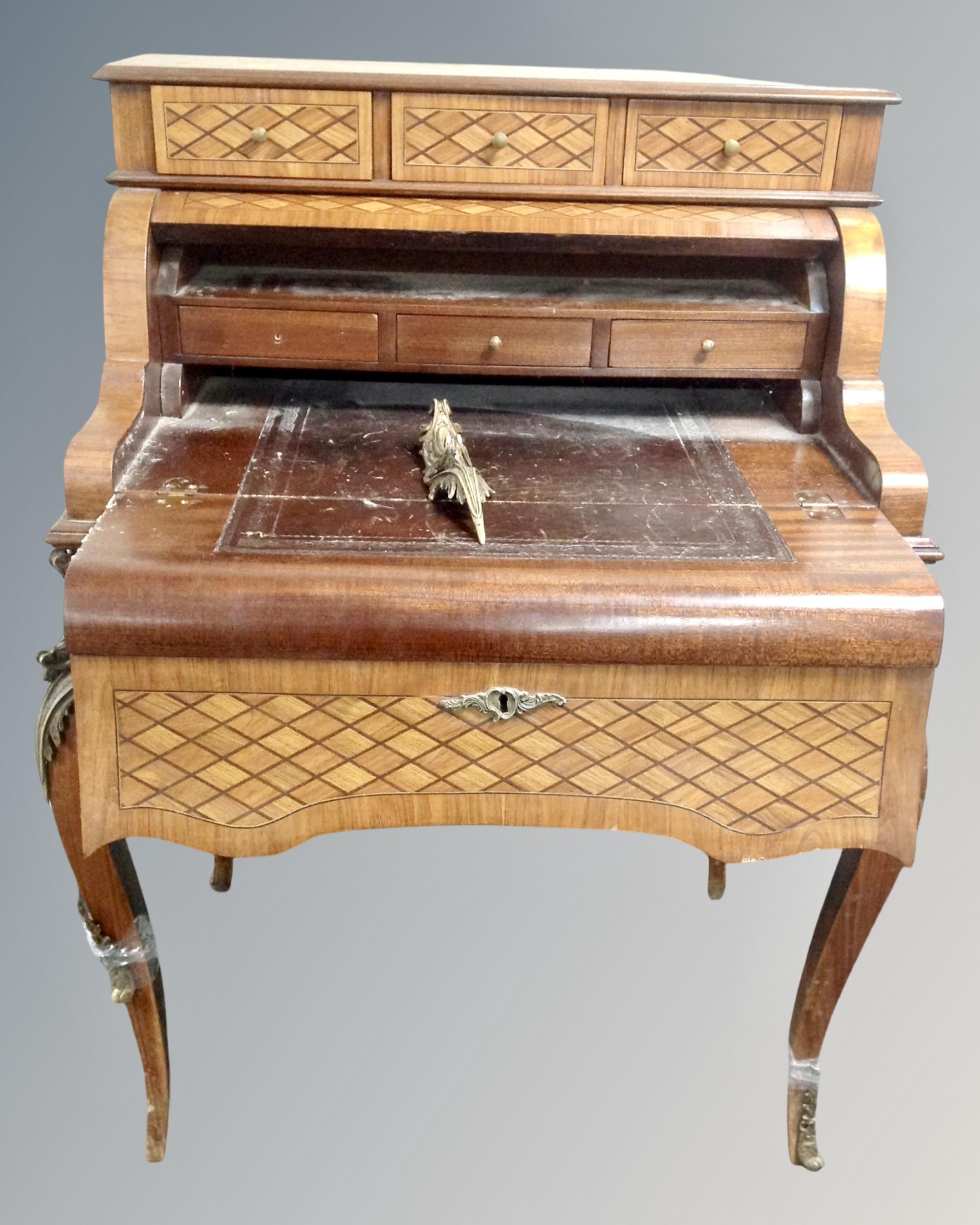 A reproduction marquetry Bonheur Du Jour writing desk with gilt metal mounts. - Image 2 of 2