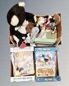 Two boxes of vintage soft toys, mid 20th century Stella portable record player, dolls of the world,
