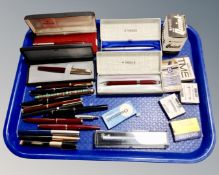 A tray containing a large collection of assorted pens including Parker,