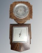 Two 1930's barometers mounted on oak boards