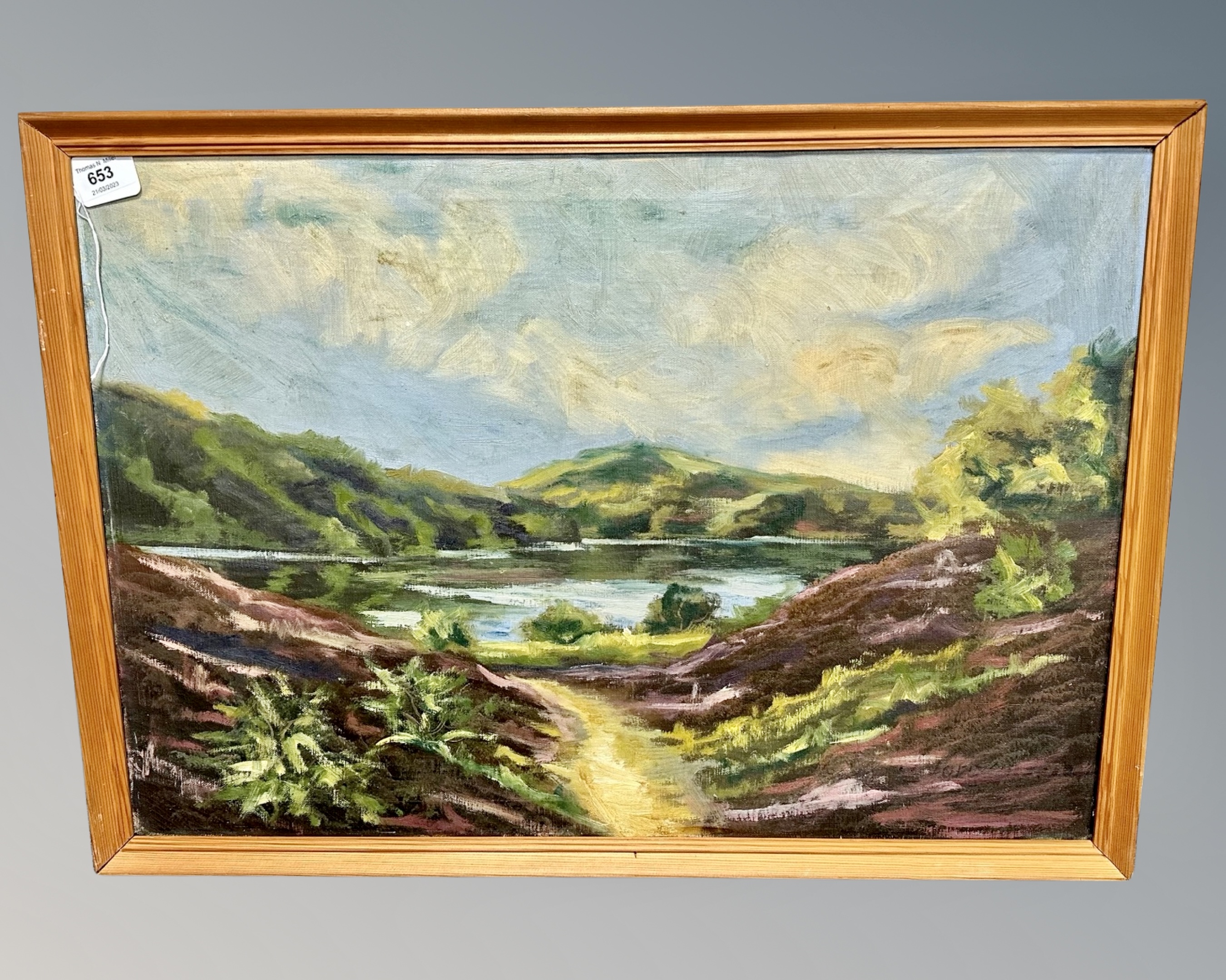 Continental school : a view across a lake, oil on canvas,