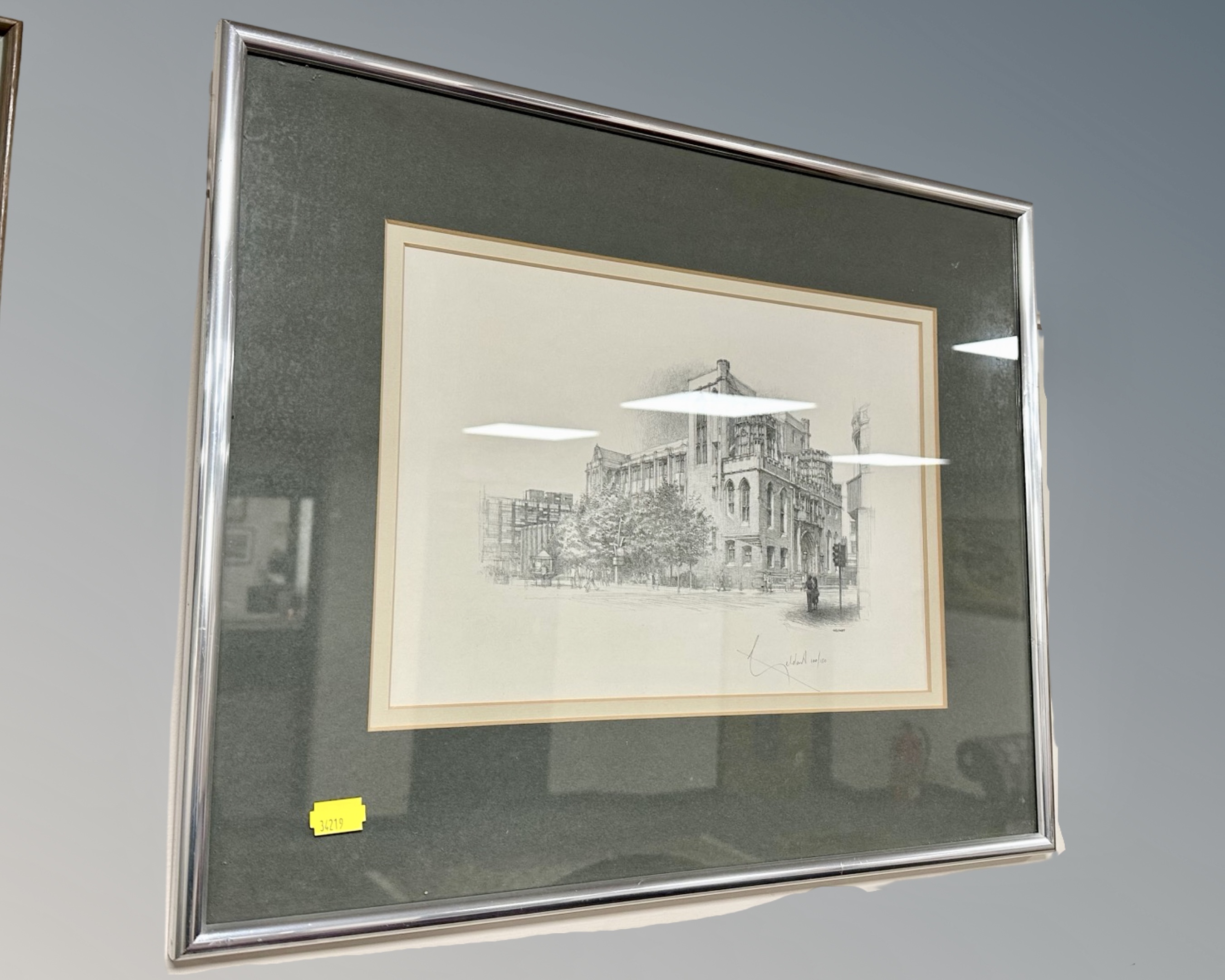 After Geldart : Monochrome print depicting building, signed in pencil, 33cm by 22cm.