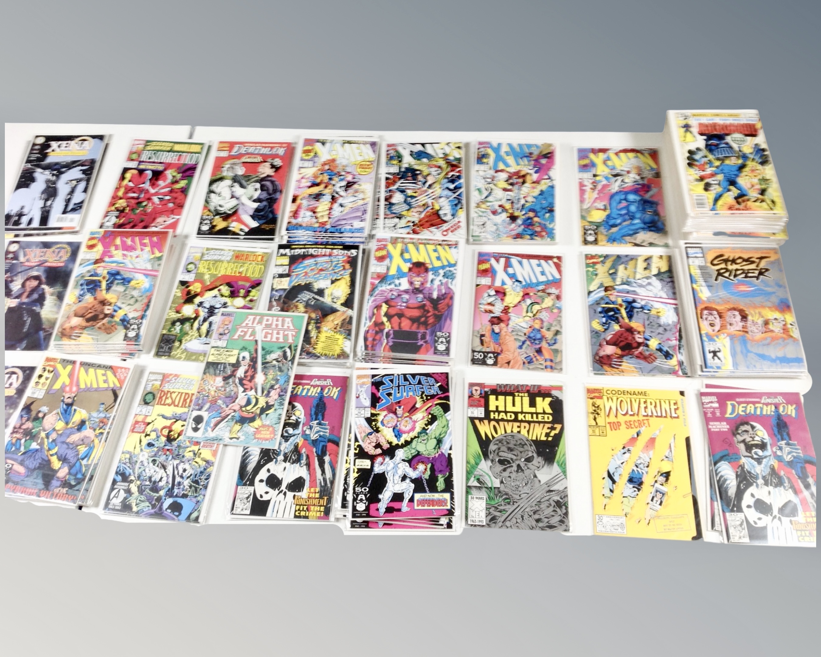 A box of Marvel comics to include Silver Surfer, X-Men, Ghost Rider, Micronauts issue 1,