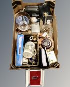 A box containing wind up radio, pottery and glassware including Icelandic studio pottery etc.