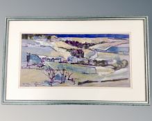 A Graham Taylor pastel drawing depicting dwellings on a rural hillside,