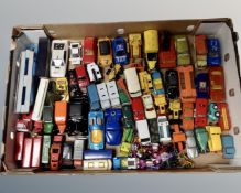 A box of 20th century and later die cast cars and vehicles to include Days Gone, Corgi,
