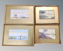 A pair of gilt framed Harry Newcastle watercolours depicting a man with castle in the desert and a